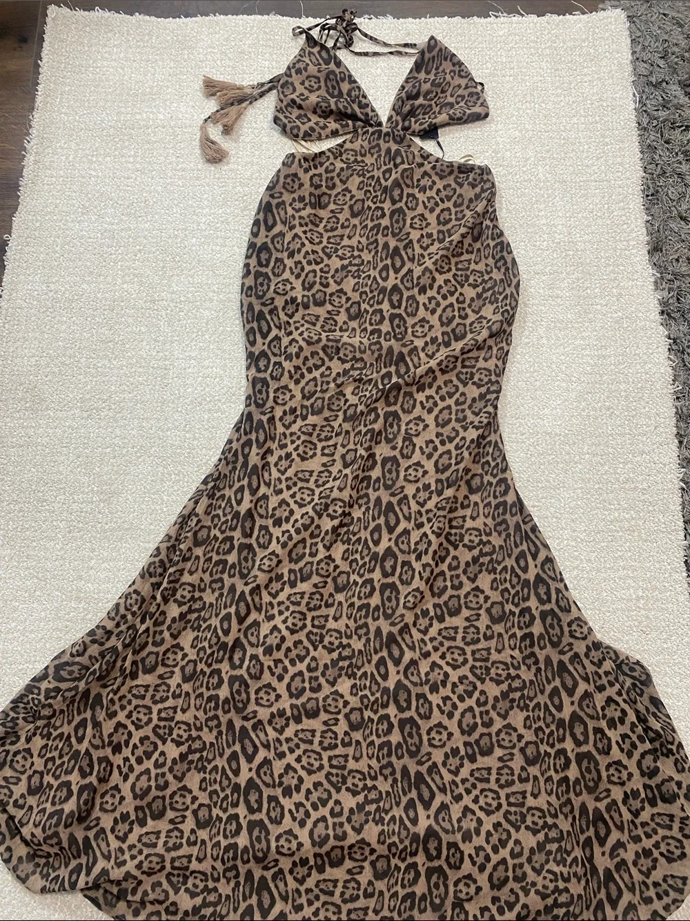Fashion Nova Leopard Print Halter Cutout Maxi Dress - Brown Size S